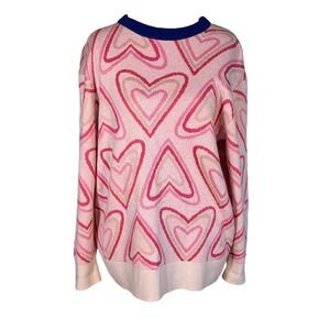 RARE‎ Splendid Pink Heart Knit Sweater Crew Neck Long Sleeve Women's XS/S